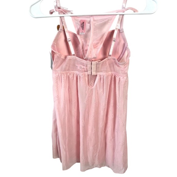 NEW Juicy Couture Intimates Pink Lingerie Babydoll Crown Mesh G-String‎ Set Sz S - Picture 7 of 9